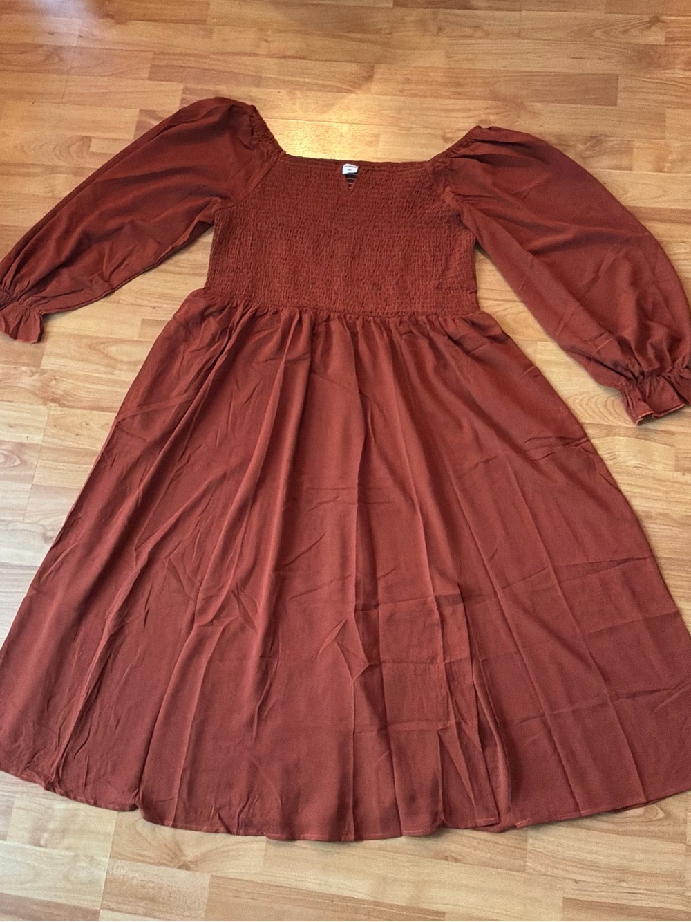 Smocked Rust Maxi Dress with Balloon Sleeves - Women
